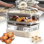 Electric Food Steamer 1500W Multi-Cooker Food Steamer, 12H Long-Term Appointment, 6 Modes Fast Heating Vegetable Steamers Stainless Steel Base with Boil Dry Protection Quick Cooking for Veggies
