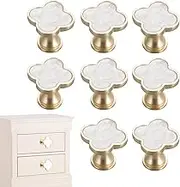8Pcs Clover Four-Leaf Cabinet Knobs, Creative Gold Cabinet Drawer Pulls Cabinet Knobs, Decorative Zinc Alloy Single Hole Door Handle for Furniture Kitchen Bathroom Dresser Wardrobe (White)