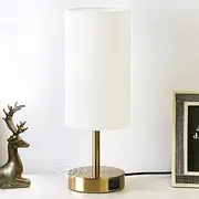 Kinsdan Bedside Table Lamp, Touch Control Bedside Lamp with USB Port, Dimmable Nightstand Lamp with Fabric Shade, Desk Lamp for Living Room, Dorm, Home, Office (LED Bulb Included), White