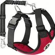 Dog Seat Belt for Car, Adjustable Dog Car Harness for Large Medium Small Dogs, Soft Padded & Breathable Mesh Dog Seatbelt with Car Strap and Carabiner (Red, XS)