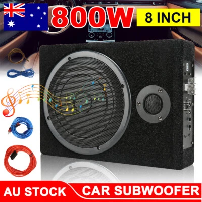 8"Car Subwoofer Under-Seat 800W Amplifier Speaker Audio Sub Woofer Slim Box Kit