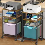 4-Tier Rolling File Cart with Open Storage Shelf, 2 Drawer Mobile Filing Cabi...