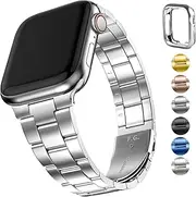 Fullmosa Compatible With Apple Watch Band 41mm 40mm 38mm, Upgraded Version Stainless Steel Watch Band/Strap with Case for Apple Watch SE2 SE Series 9/8/7/6/5/4/3/2/1, 38mm 40mm 41mm Silver