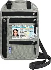 [HKYLRAT] Travel Neck Wallet with RFID Blocking for Women & Men, Passport Holder, Anti-Theft Slim Neck Pouch (Light Grey)
