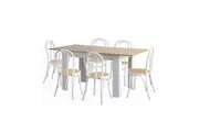 Oikiture 7PCS Dining sets 160cm Extendable Table with Crossback Chairs White