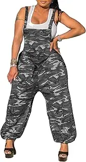 [Ptorlio] Sexy Plus Size Camo Overalls for Women Loose Fit Baggy Harem Bib Jumpsuit with Pockets
