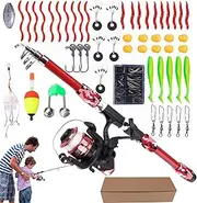 Gacqpli Child Fishing Pole - Kids Fishing Gear | Set of 55 Telescopic Portable Kit Pole Combo for Saltwater Dock Shore Boat Kayak Bass Trout Crappie