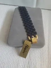 Napier Vintage Basket Weave Black Enamel Gold Tone Bracelet