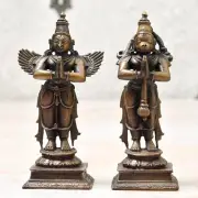 Antique Style Copper Handmade Garuda Hanuman Set Statue For Home Temple Decor