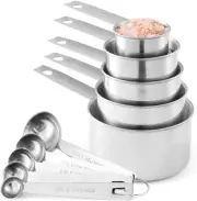 Stainless Steel Measuring Cups and Measuring Spoons 10-Piece Set 5 Cups 5 Spoons