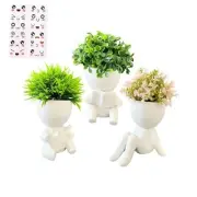 Packs Creative Small Fake Plants Artificial Succulents in Ceramic Human 3 White