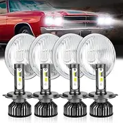 5-3/4 Stock OEM Retro Style Glass Metal Headlight LED H4/9003 Light Bulb Headlamp Set H5001 H5006 Compatible with Peterbilt 349 359 Compatible with Chevy Impala 59-76 Compatible with Dodge