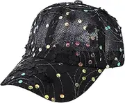 [Generic] Shiny Sequins Baseball Cap for Women Girls Cute Flowers Breathable Mesh Trucker Hat Adjustable Summer Outdoors Sun Cap