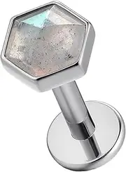 [FRAGRANS] G23 ASTM F136 Titanium Internal Thread Hexagon Cartilage Earring Tiny Tragus Stud Helix Conch for Women Silvery Piercings Nose and Lip Ring Body Jewelry