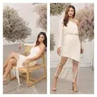 Lulu's Ivory Cream One Shoulder Fringe Trim Midi Dress Womens Small Bridal