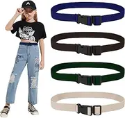 Adorila 4 Pack Kids Elastic Adjustable Belts, Stretch Belts with Buckle for Pants Jeans, Uniform Waist Belt for Boys Girls