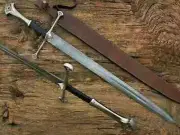 Custom handmade Damascus steel Double Edge Anduril sword with leather sheath