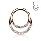 Piercing Ring Segment Rose Double Line Rhinestones ( Ear, Daith , Septum)