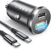 LISEN USB C Car Charger, 54W Fast Car Charger, Dual Port Car Charger Type C, Car Charger Cigarette Lighter Socket Adaptor with 60W USB C to USB C Cable, Car Phone Charger for iPhone 16 15 Samsung iPad