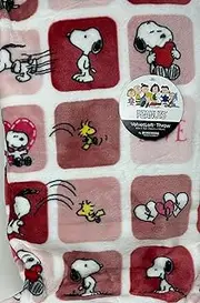 [Berkshire Blanket & Home Co.] Peanuts Gang Valentines Valentine's Plush Blankets and Throws (White with Blocks with Characters, Throw - 60"x70")