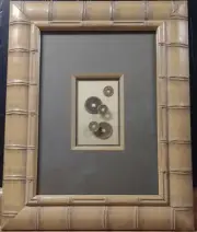 Uniquely Arranged Asian Coins, Museum Glass, Craig Ponzio Frame, 15.5x19.75 in.
