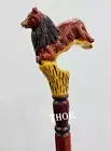 Dog Brown Walking Stick Handmade Wooden Handle Cane 36" Long 2 Fold For Man Gift