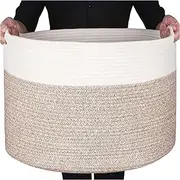 KAPASKI Design Extra Large 55 x 35 CM Decorative Woven Cotton Rope Basket, Laundry Basket, Blanket Basket, Baby and Dog Toy Storage Baskets Bin, Kid Laundry Hamper, Towel Basket, Light Brown