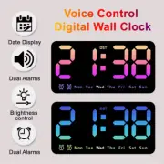 Digital Wall Clock LED Dual Alarm Temp Date Week Display Week Electronic Clock