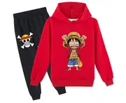 Kid Child Girls Boys Sweatshirt Hoodie Sweatpants Cartoon One Piece Print Tracksuit Sportswear - Red