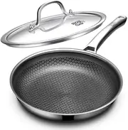 [LIGTSPCE] Non Stick Frying Pans, 12 inch with Lid Hybrid Frying Pans Nonstick,non stick Stainless Steel Skillets, Dishwasher/Oven Safe Cookware, Induction Compatible, PFOA Free Cookware