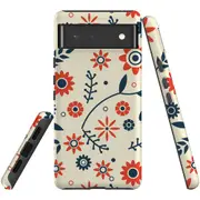 For Google Pixel 6 Case, Shielding Back Cover,Orange And Blue Flowers