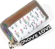 [Gosyfeti] Laser Wallet for Women, Large Capacity Zipper Long Purse with Wristlet, Female Ladies Card Holder Cell Phone Wallet, White and Silver, M, Modern fashion