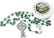 Westmon Works Irish Rosary Set Green Acrylic Bead with Metal Celtic Crucifix with Ireland Scene Case, Medium, Resin, No Gemstone