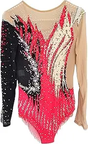 [JoyCan] Rhythmic Gymnastics Leotards Black And Red Mosaic Diamond Inlaid Large Gem Girls Competition Performance