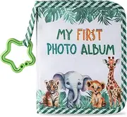 ZOIIWA Baby's My First Family Album Soft Photo Cloth Book Jungle Safari Animals My First Book of Photos Baby Memory Album Gift Holds 4x6 Pictures for Babies Newborn Toddler & Kids Baby Shower