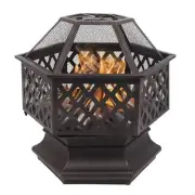 22" Hexagonal Shaped Iron Brazier Wood Burning Fire Pit Decoration for Backyard