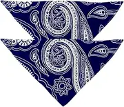 2 Pack Owner and Dog Bandana Set, Pet's Mom/Dad Bandana or Scarf Set, Family Matching Bandanas, Paisley Navy Blue Limbilia Flower Retro Modern