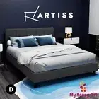 Artiss Bed Frame DOUBLE Size Mattress Base Wooden Platform Fabric Charcoal TINO