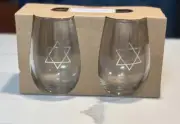 Set of 2 Hanukkah Stemless Wine Glasses Star of David Judaica