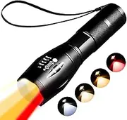 YZYOE Tactical Flashlight Rechargeable - 4 in 1 White, Yellow, Amber, and Red Light - 1800K Warm Light for Eye Care, Photography Fill Light, Night Observation