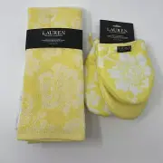 Ralph Lauren Oven Glove Mini Mitts & 4 Pack Kitchen Towels Yellow Floral White