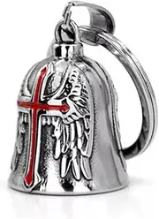 Norhogo Motorcycle Bell Guardian Lucky Spirit Templar Stainless Steel Titanium Cross, Guardian Bell Accessory or Keyring for Motorcycle Gifts, silver, Medium