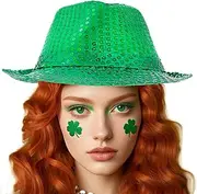 [Coridy] St. Patrick's Day Hat Green Sequin hair wear Cowboy Hats Bling Hair Accessories for Women
