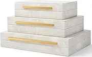 XINSTAR Faux Ivory Shagreen Leather Decorative Boxes,Decorative Storage Boxes With Lids 3 Pcs Set,Storage Boxes Jewelry Organizer,Women'S Accessory Organizer Men'S Jewelry Organizer (Ivory)