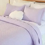 Cmfshape 3 Piece Bedspread King Size,Classic Geometric Stitched Quilt Set,Soft Lightweight Microfiber Coverlet,Reversible Bed Cover Set with 2 Shams(King106 x96,Lavender)