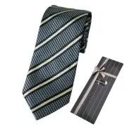 ya24 Zegna Brand Tie Ermenegildo Luxury Silk 100 Stripes Blue Gray Light