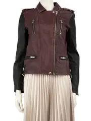Colourblock Leather Biker Jacket
