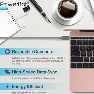 美國PowerBot PB303 高速傳輸充電線TYPE-C 充電線 1.2m 強強滾2.1a 5G