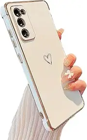 ZTOFERA Designed for Samsung Galaxy S20 FE 5G Case,Cute Plating Edge Love Hearts Pattern with Camera Lens Protection Phone Cover for Girls Women,White
