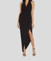 $295 Aidan by Aidan Mattox Women's Black Asymmetrical Halter Dress Size 12